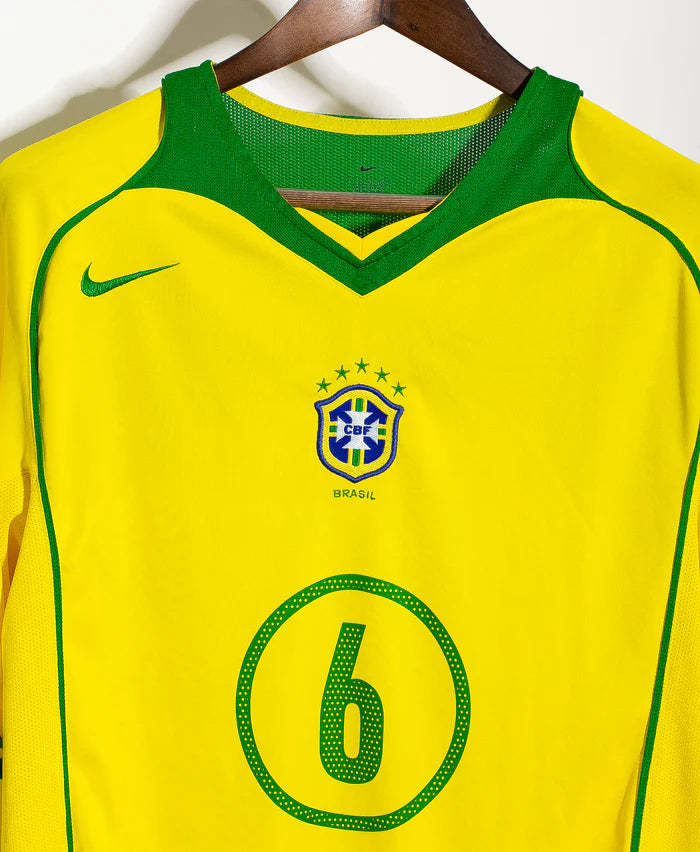 R Carlos Brazil National Team 2004 Home Original Retro Jersey