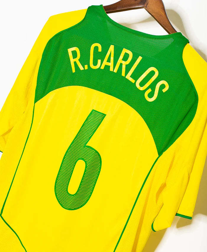 R Carlos Brazil National Team 2004 Home Original Retro Jersey