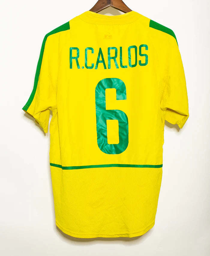 R Carlos Brazil National Team 2002 Home Original Retro Jersey