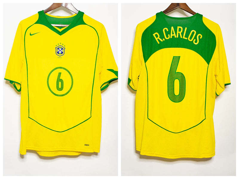 R Carlos Brazil National Team 2004 Home Original Retro Jersey