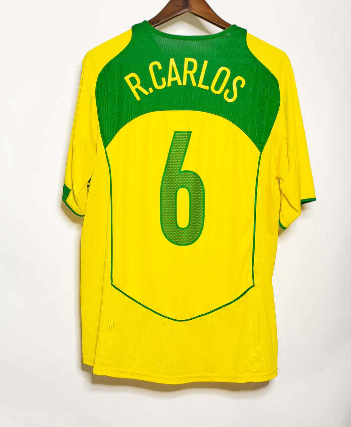 R Carlos Brazil National Team 2004 Home Original Retro Jersey
