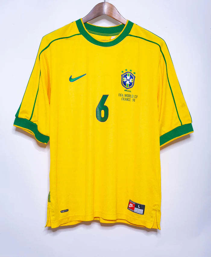 R Carlos Brazil National Team 1998 Home Original Retro Jersey