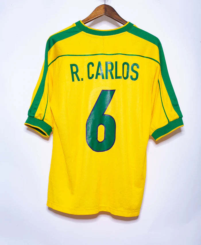 R Carlos Brazil National Team 1998 Home Original Retro Jersey