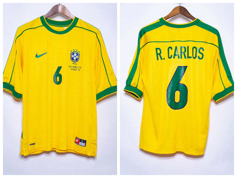 R Carlos Brazil National Team 1998 Home Original Retro Jersey