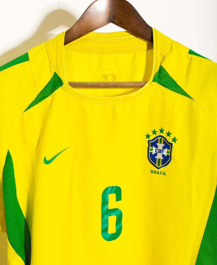 R Carlos Brazil National Team 2002 Home Original Retro Jersey