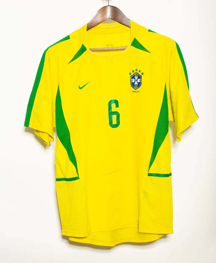 R Carlos Brazil National Team 2002 Home Original Retro Jersey