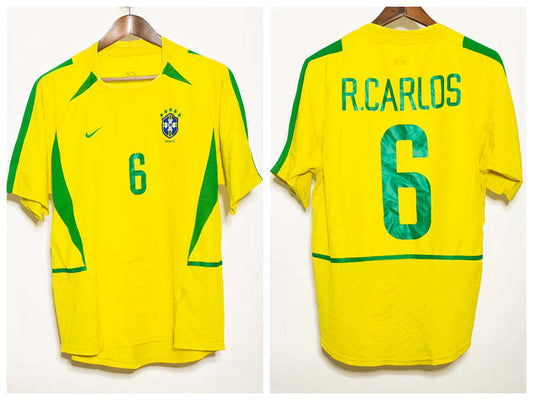 R Carlos Brazil National Team 2002 Home Original Retro Jersey
