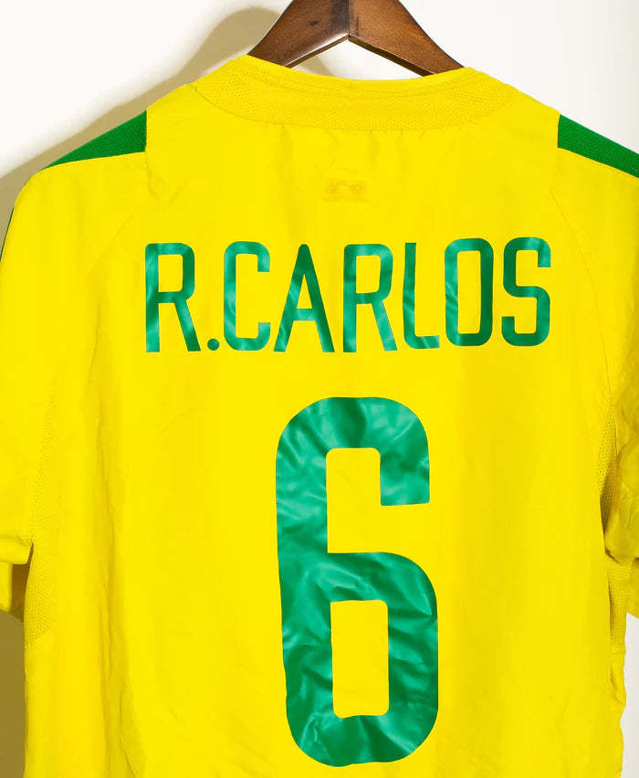 R Carlos Brazil National Team 2002 Home Original Retro Jersey