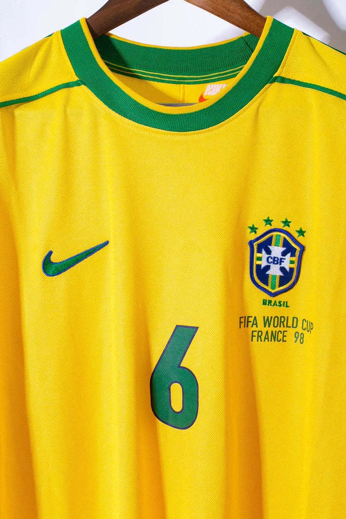 R Carlos Brazil National Team 1998 Home Original Retro Jersey