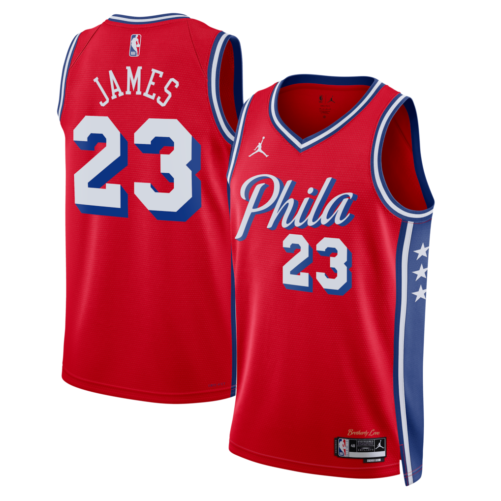 Unisex Philadelphia 76ers LeBron James Jordan Brand Red Swingman Jersey - Statement Edition