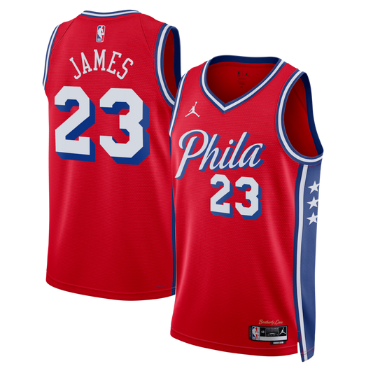 Unisex Philadelphia 76ers LeBron James Jordan Brand Red Swingman Jersey - Statement Edition