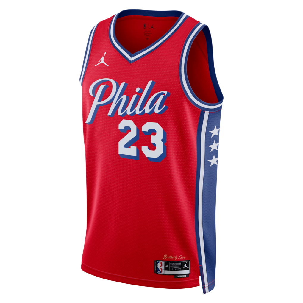 Unisex Philadelphia 76ers LeBron James Jordan Brand Red Swingman Jersey - Statement Edition