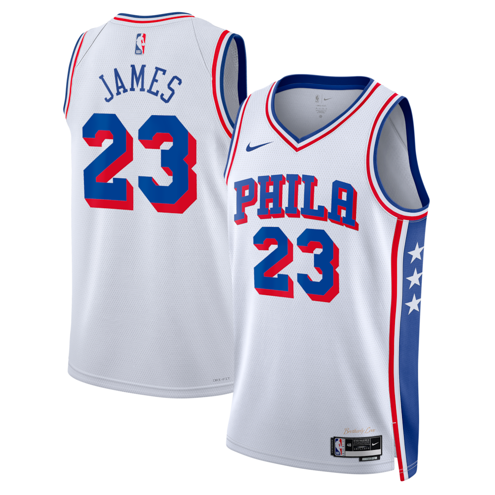 Unisex Philadelphia 76ers LeBron James Nike White Swingman Jersey - Association Edition